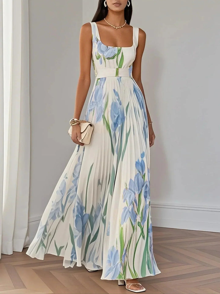 Marie | Pleated Floral Chiffon Maxi Dress