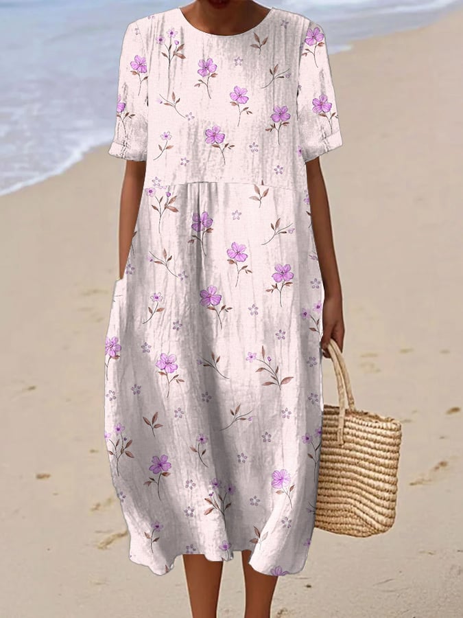 Juriz | Short-Sleeved Women's Dress with Floral Print