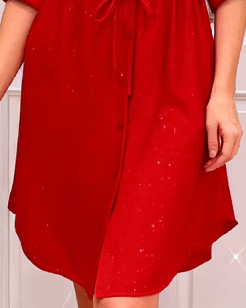 Shirt dress with a collar and waist tie