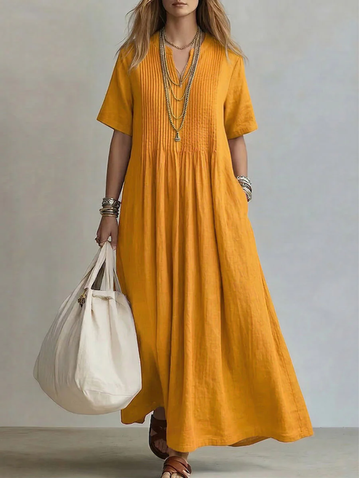 Betsaida – V-Neck Maxi Dress with Short Sleeves and Flowing Fit