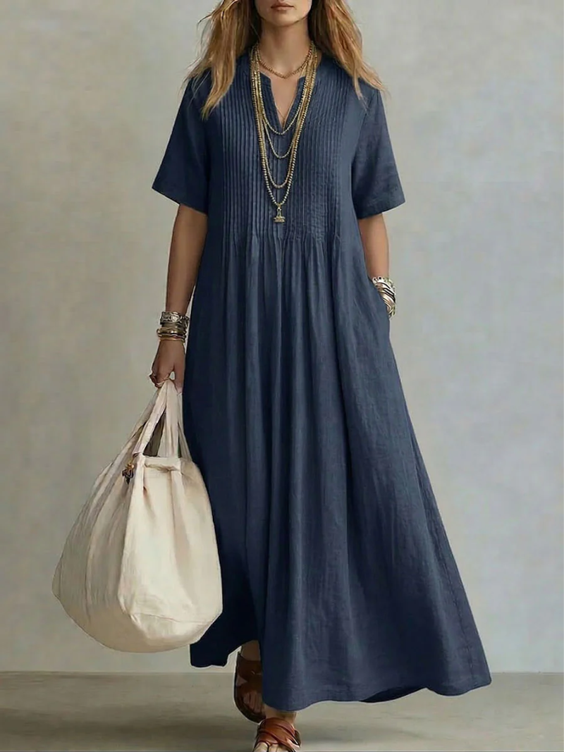 Betsaida – V-Neck Maxi Dress with Short Sleeves and Flowing Fit
