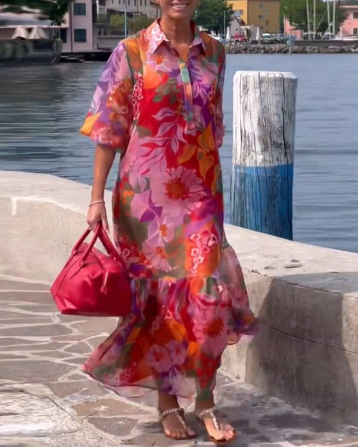 Helena | Colorfully Printed Dress with Loose Lantern Sleeves