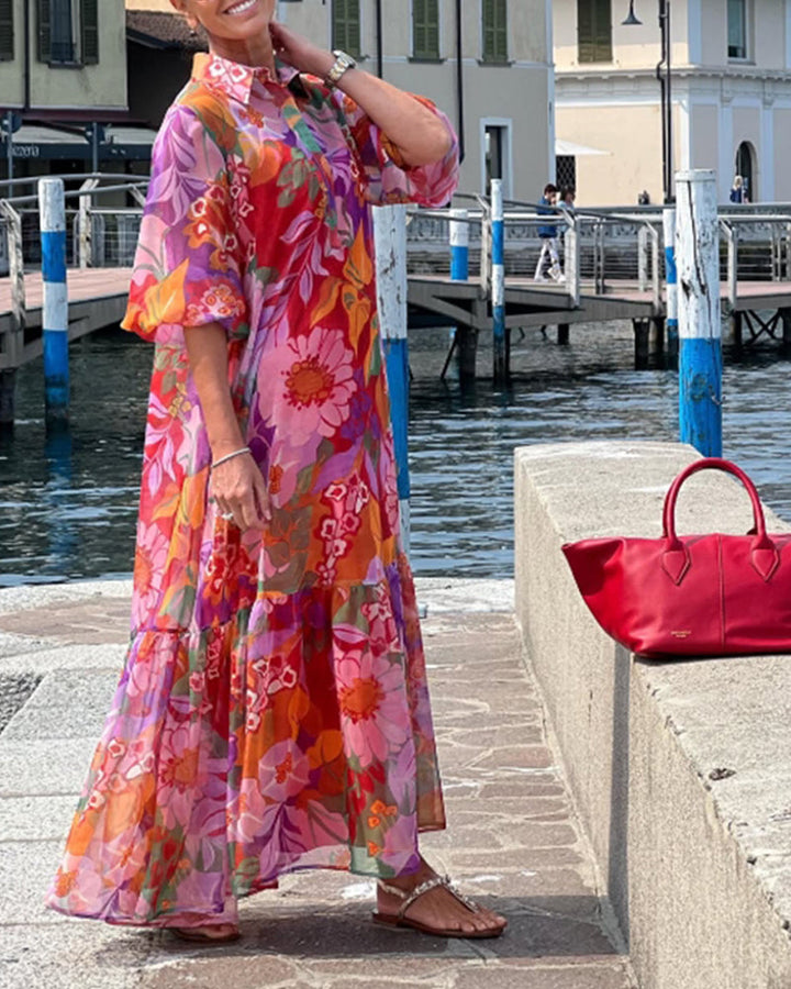 Helena | Colorfully Printed Dress with Loose Lantern Sleeves