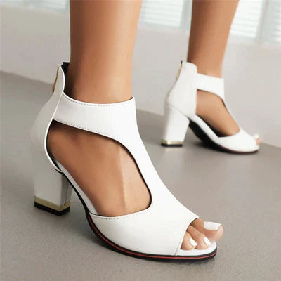 Women’s Peep Toe Block Heel Sandals with Cutout Design