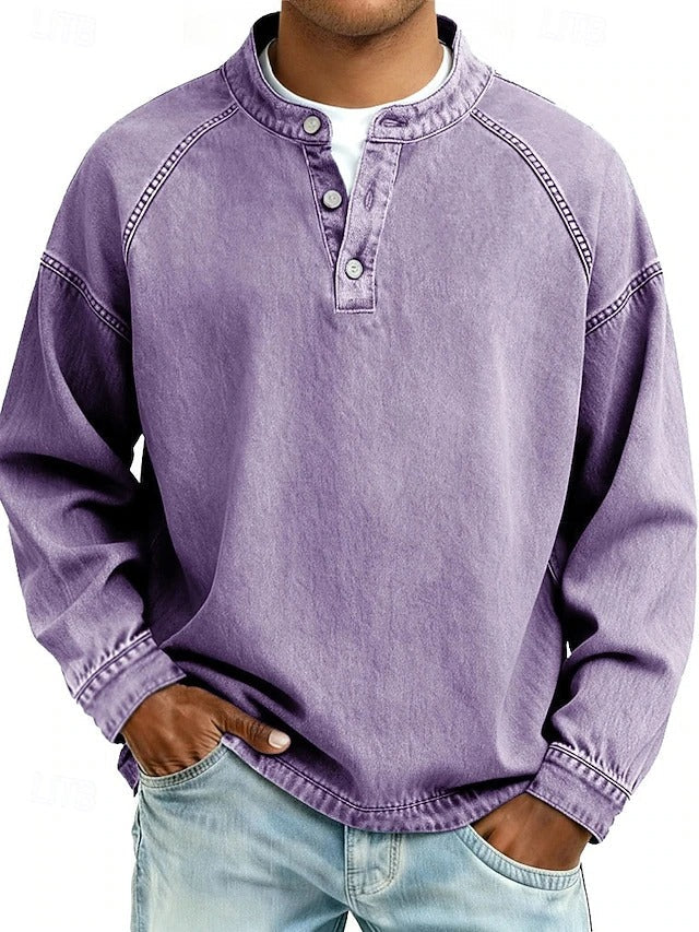 Amir | Retro-Inspired Henley Sweater with Worn Look and Long Sleeves