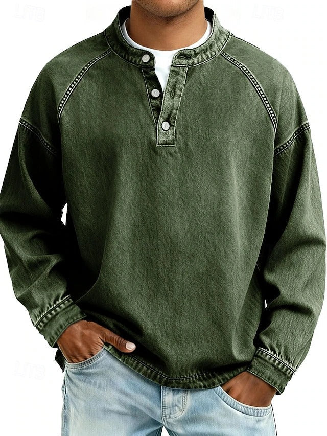 Amir | Retro-Inspired Henley Sweater with Worn Look and Long Sleeves