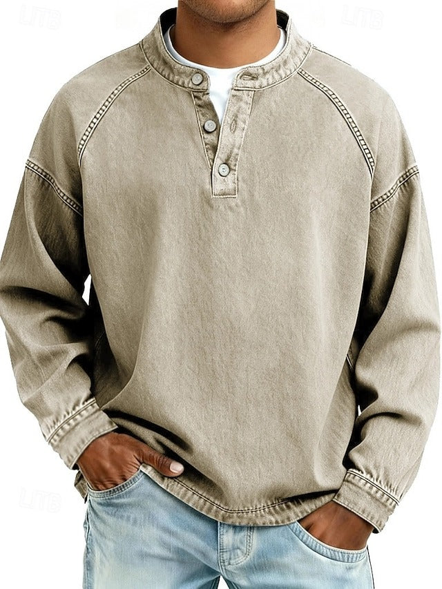 Amir | Retro-Inspired Henley Sweater with Worn Look and Long Sleeves
