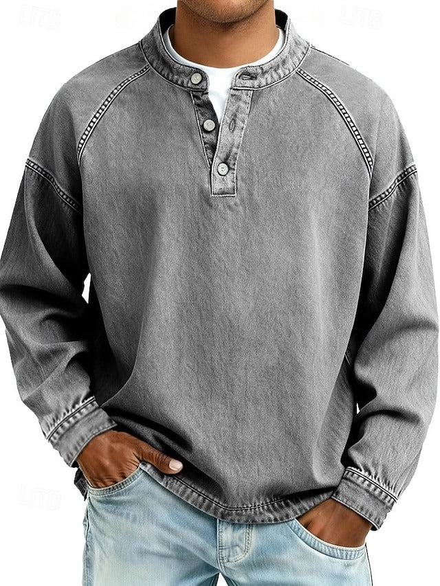 Amir | Retro-Inspired Henley Sweater with Worn Look and Long Sleeves