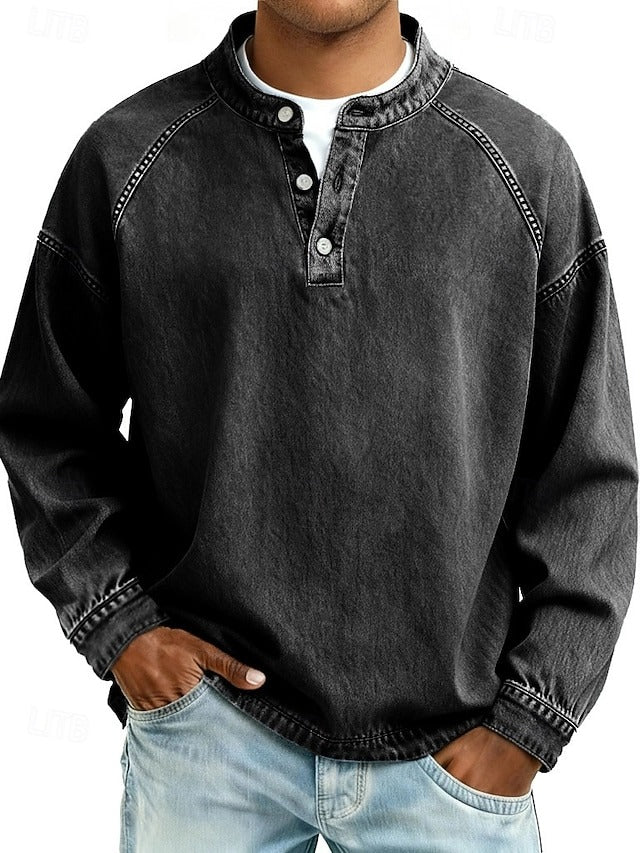 Amir | Retro-Inspired Henley Sweater with Worn Look and Long Sleeves