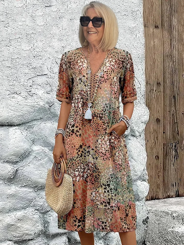 Women’s Casual Printed V-Neck Midi Dress