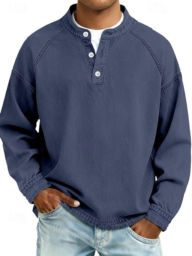 Amir | Retro-Inspired Henley Sweater with Worn Look and Long Sleeves