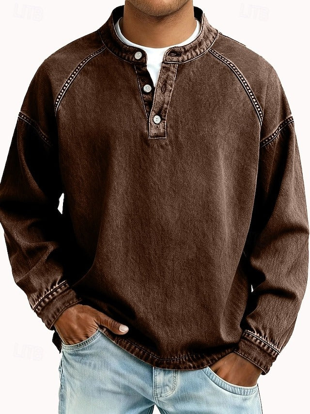 Amir | Retro-Inspired Henley Sweater with Worn Look and Long Sleeves