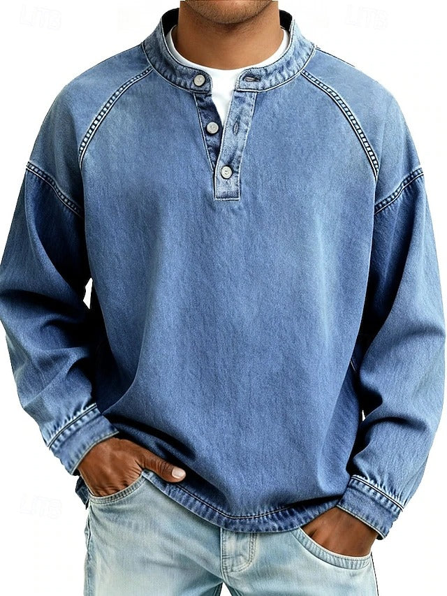 Amir | Retro-Inspired Henley Sweater with Worn Look and Long Sleeves