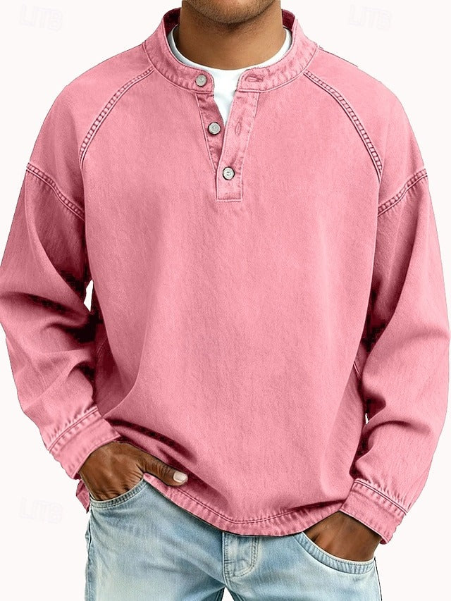 Amir | Retro-Inspired Henley Sweater with Worn Look and Long Sleeves