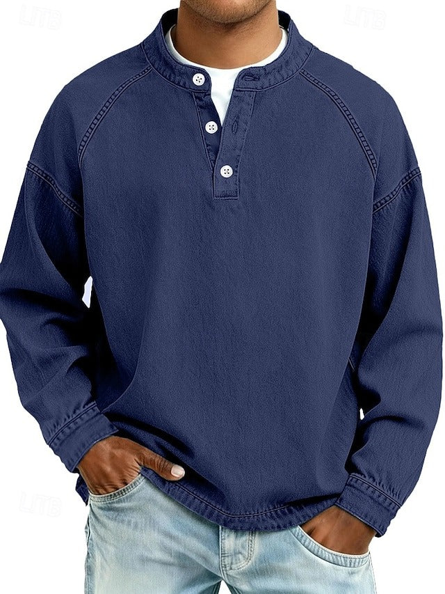 Amir | Retro-Inspired Henley Sweater with Worn Look and Long Sleeves