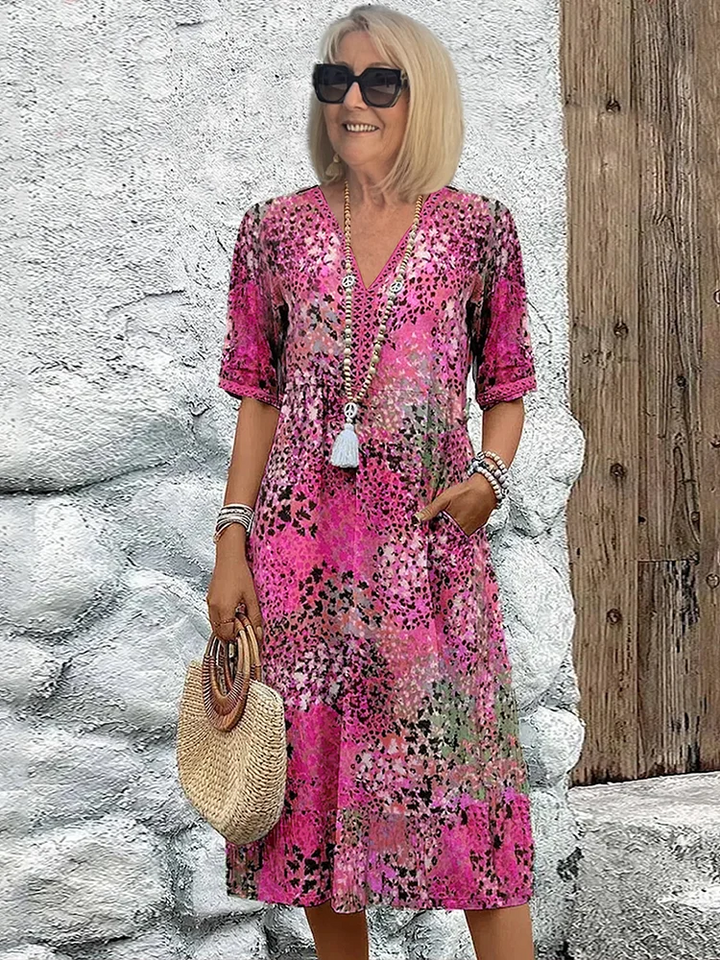 Women’s Casual Printed V-Neck Midi Dress
