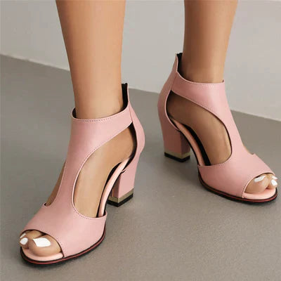 Women’s Peep Toe Block Heel Sandals with Cutout Design