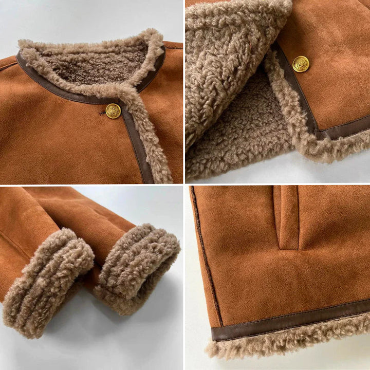 Women's jacket | short with a fur lining and button closure
