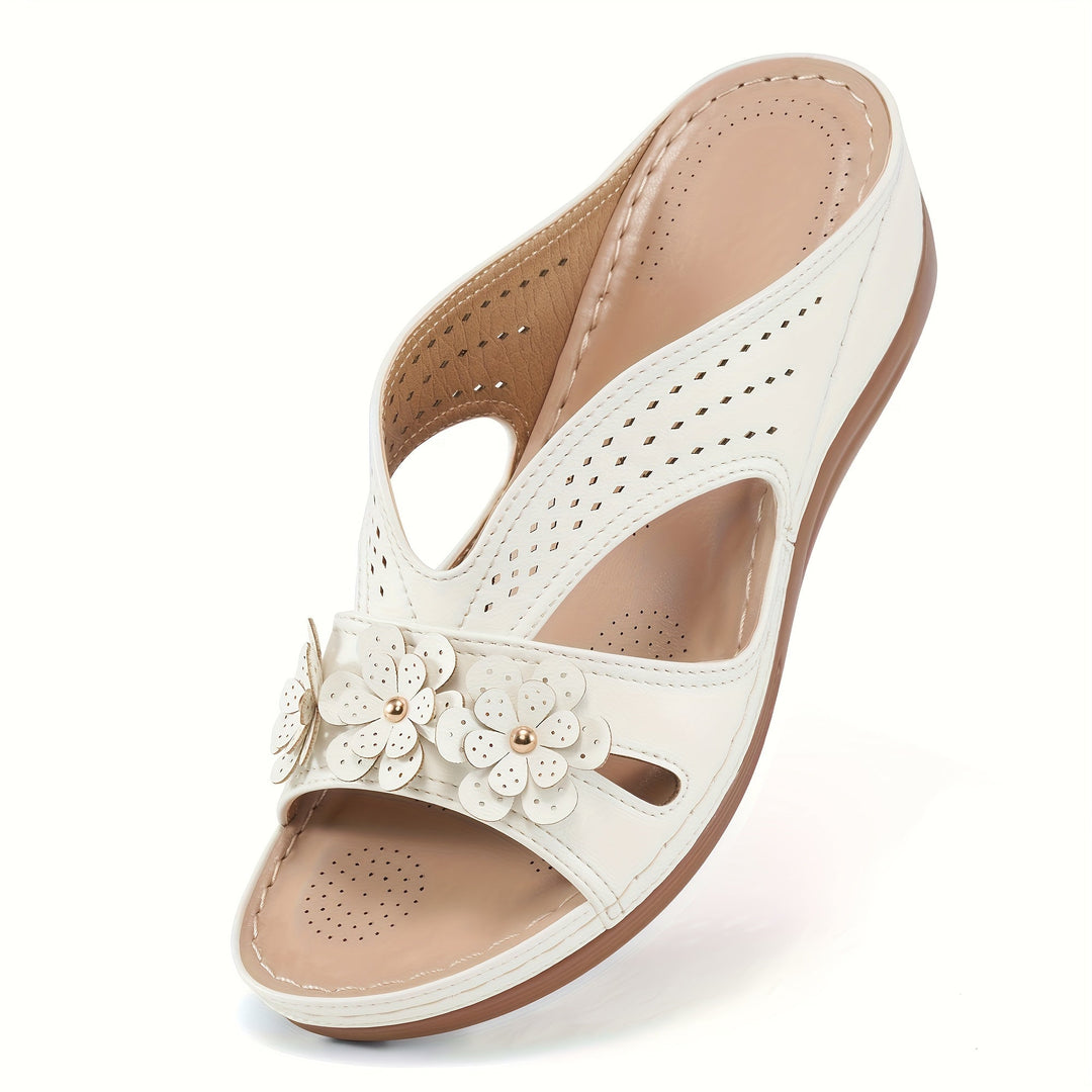 Avila | Airy Summer Shoes with Floral Decor and Wedge Heel