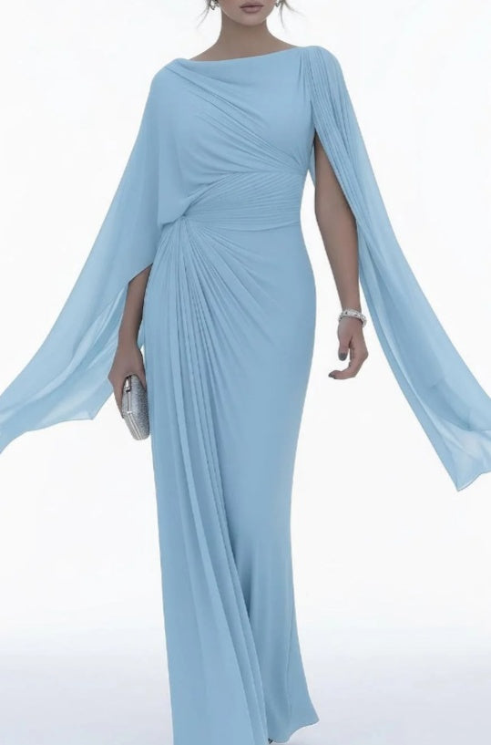 Women's Evening Dress | Long Asymmetrical with Draping