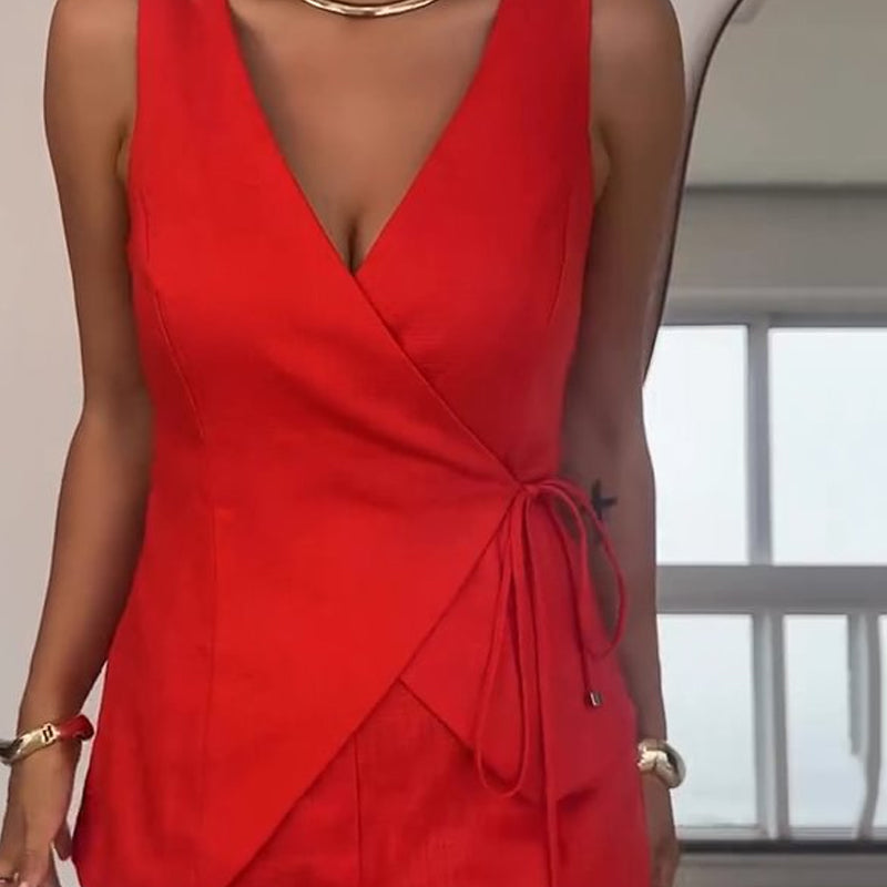 Mabel | Sleeveless Top with Wrap Neckline and High-Waisted Shorts