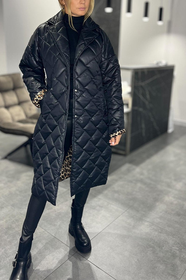 Women's coat | quilted long with snap fasteners
