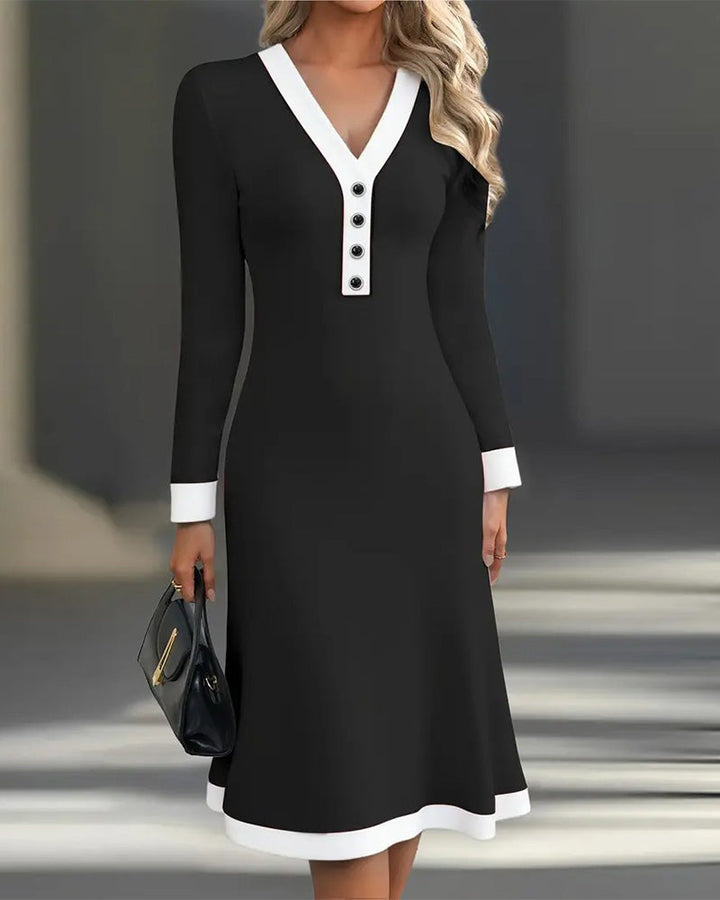Women's Midi Dress with Long Sleeves and Buttons