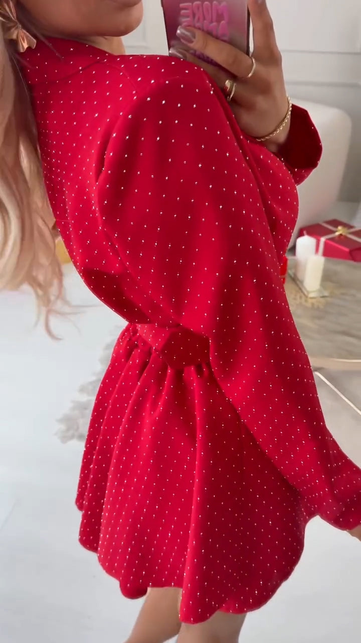 Women's dress with flaps and crystals with a belt