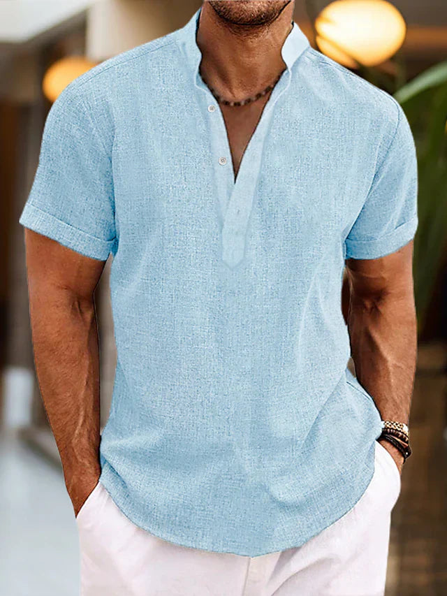 Men’s Short Sleeve Mandarin Collar Button Shirt