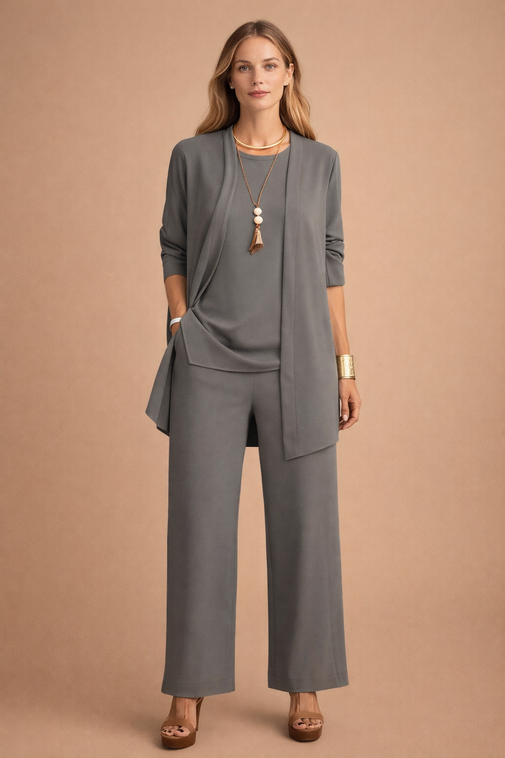 Elegant women's set | with wide trousers and a cardigan