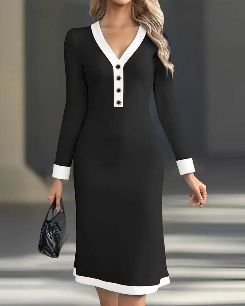 Women's Midi Dress with Long Sleeves and Buttons