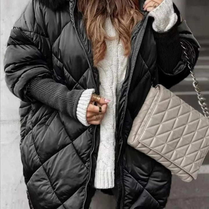 Women's Mid-Length Parka – Knitted Sleeves for Autumn and Winter, Comfortable Fit for Cold Days