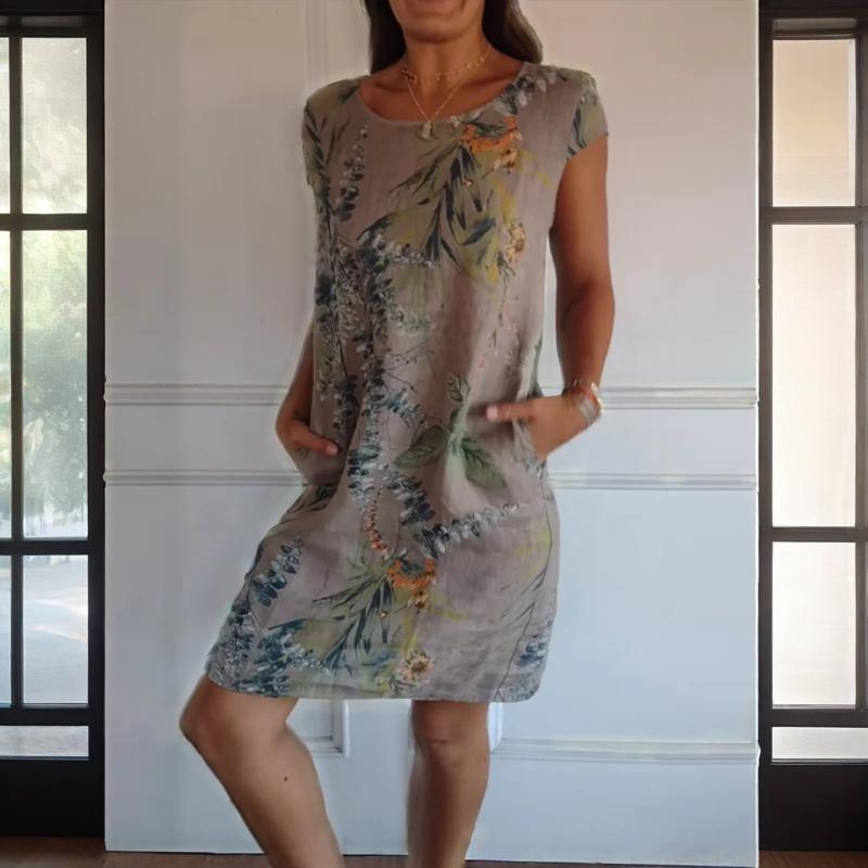 Teres | Round Neck Dress with Botanical Print