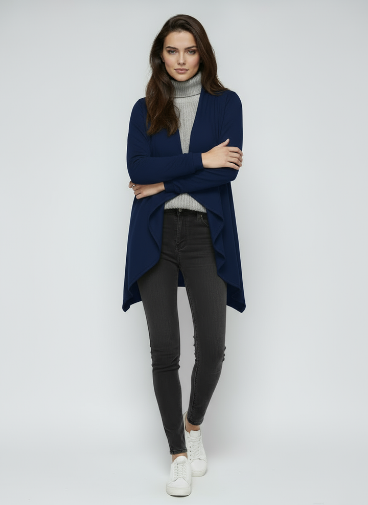 Women's Navy Cardigan | Lightweight Long Open-Front Sweater