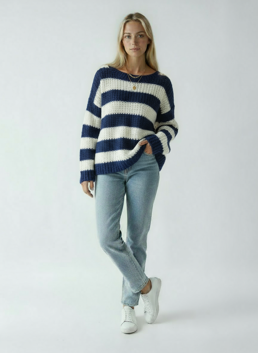 Women's Sweater with Thick Stripe Knit