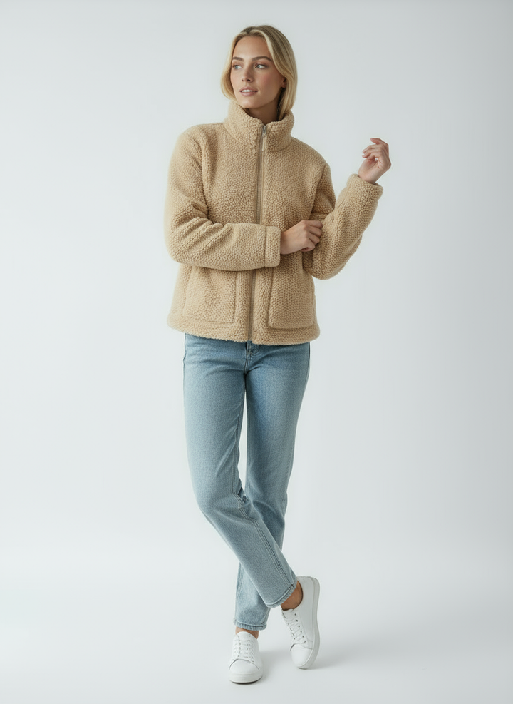 Women's Jacket | Plush Jacket with High Collar and Pockets