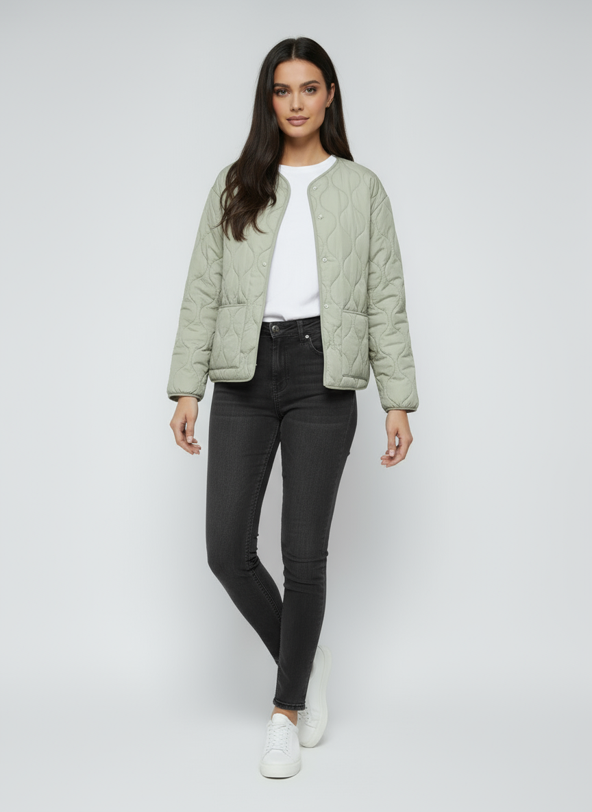 Women's Quilted Jacket | Lightweight Short Jacket with Pockets