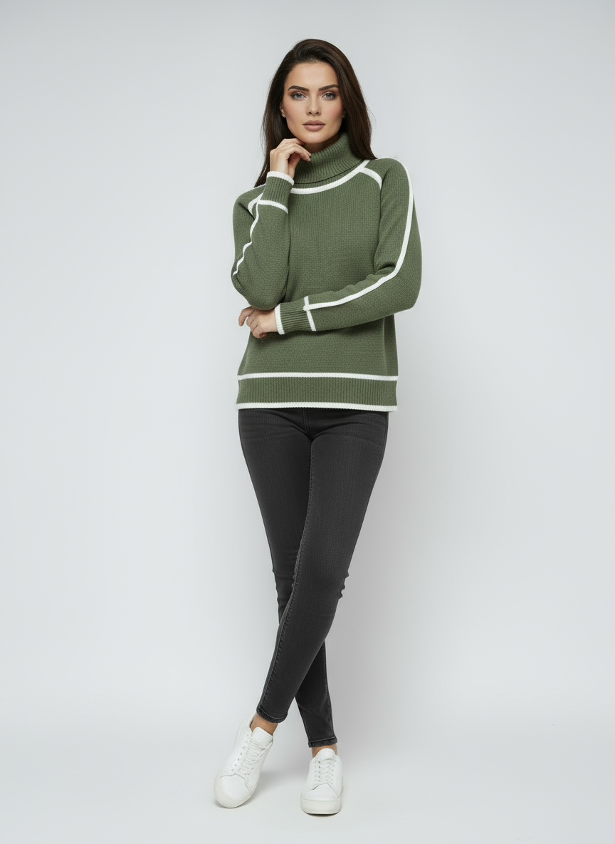 Women's Golf Green | Stylish Sweater with Contrast Trimmings
