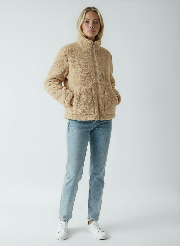 Women's Jacket | Plush Jacket with High Collar and Pockets