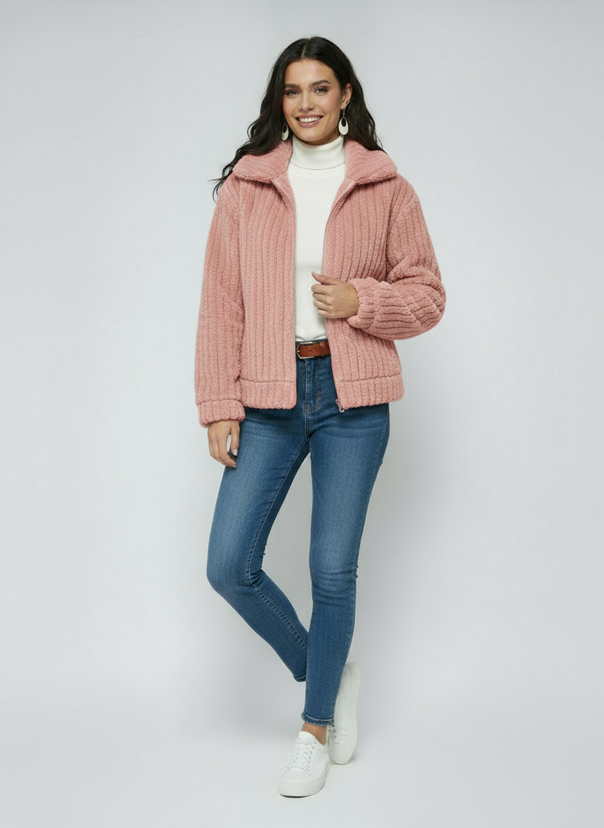 Women's Jacket | Soft Short Jacket with Fur and Zipper