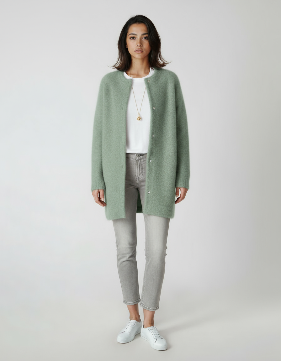 Women's Cardigan | Long Wool Sweater with Button Closure