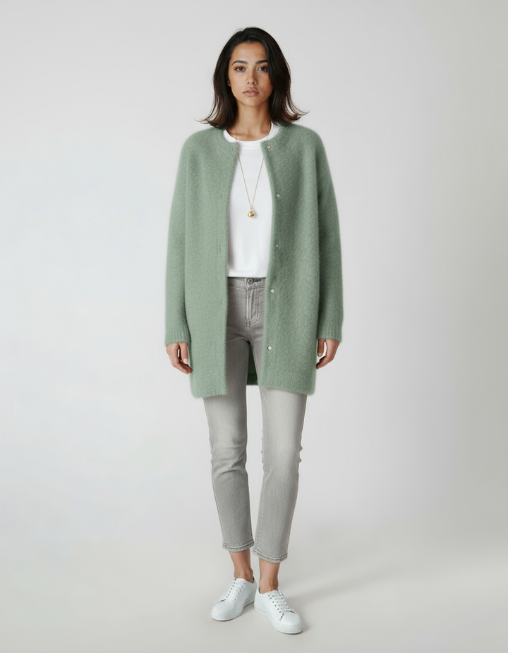 Women's Cardigan | Long Wool Sweater with Button Closure