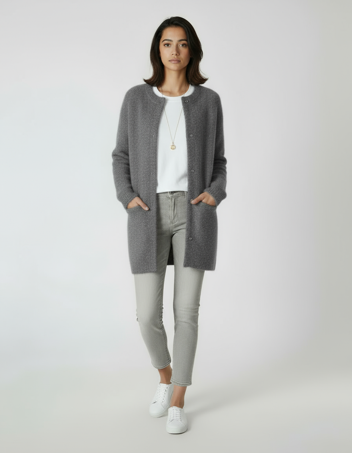 Women's Cardigan | Long Wool Sweater with Button Closure