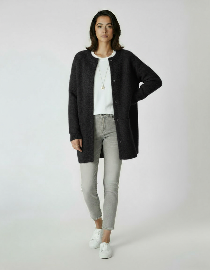 Women's Cardigan | Long Wool Sweater with Button Closure