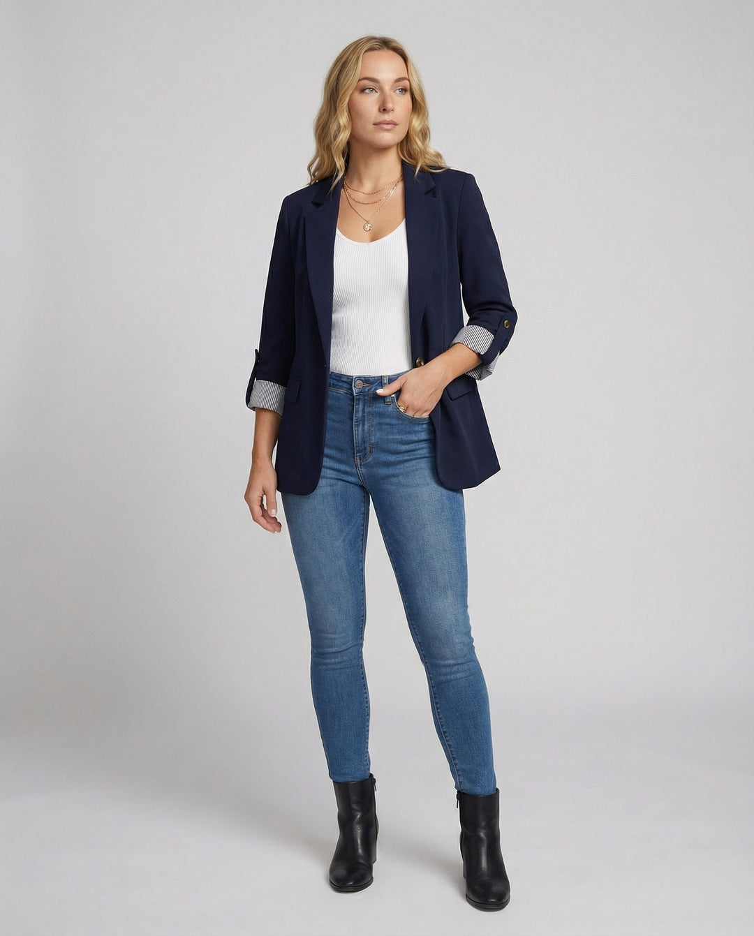 Women’s Casual Tailored Blazer with Rolled Sleeves