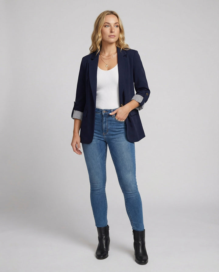Women’s Casual Tailored Blazer with Rolled Sleeves