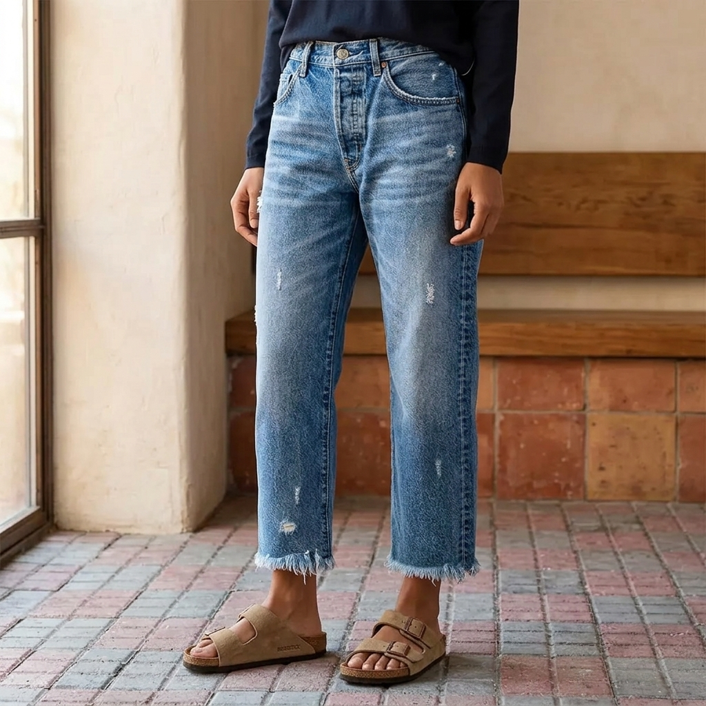 Vivara™ – Vintage-inspired Cropped Straight Leg Jeans with Fringes
