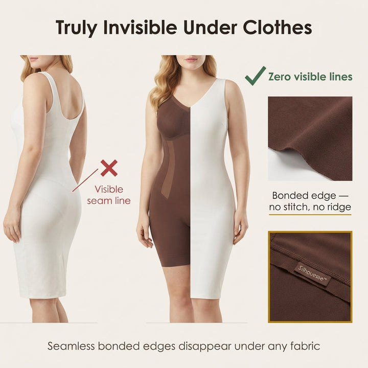 Women's shaping bodysuit without sleeves with a V-neck that slims