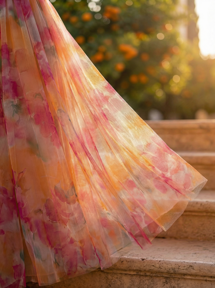 Boho Watercolor Maxi Dress with V-Neck