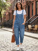 Rocio™ - Casual denim jumpsuit with adjustable buckle.